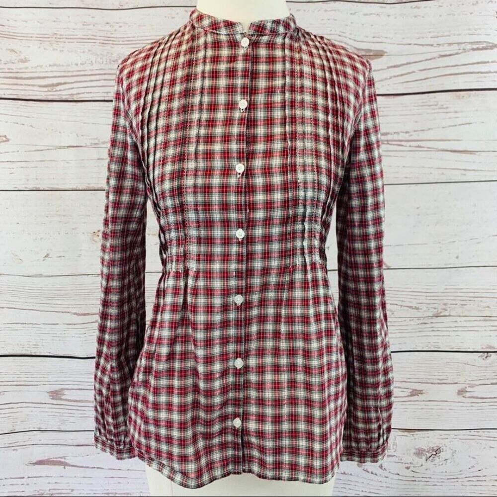 Aeropostale red plaid silver accent pintucks tie